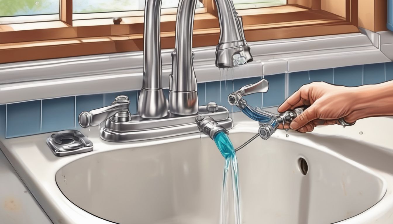 person fixing a leaky faucet in a home kitchen or bathroom