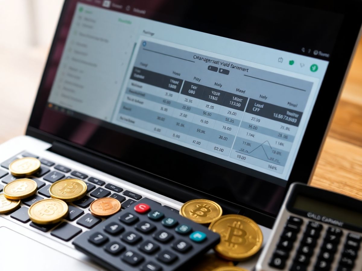 Digital wallet and crypto coins on a laptop desk.