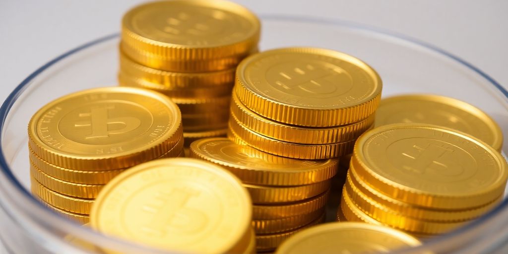 Pièces d'or brillantes dans un conteneur sécurisé.