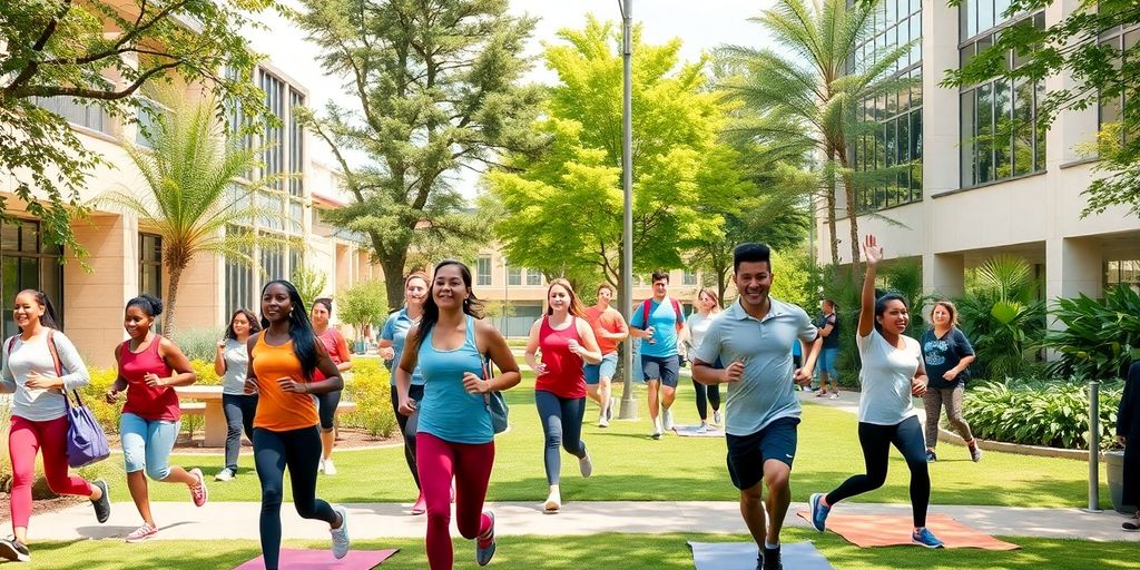 Students participating in health and wellness activities on campus.
