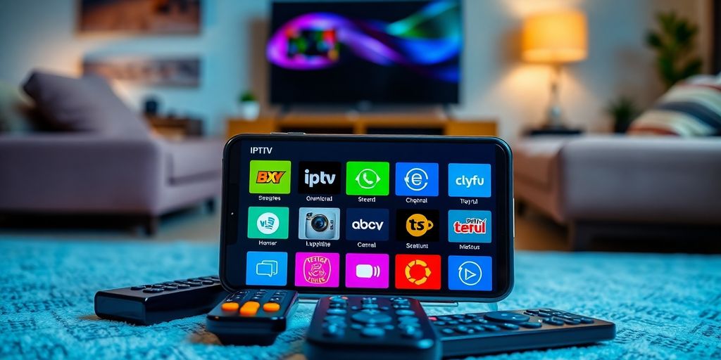 صورة لهاتف ذكي يعرض تطبيقات IPTV.