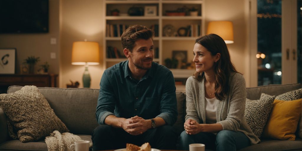 Couple having an open conversation in a cozy room