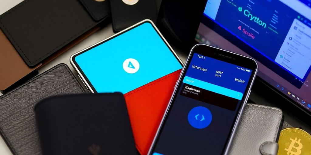 Different types of crypto wallets including hardware and mobile.