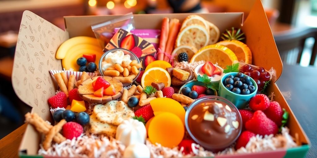 กล่องขนมที่เต็มไปด้วยของว่างหลากหลาย