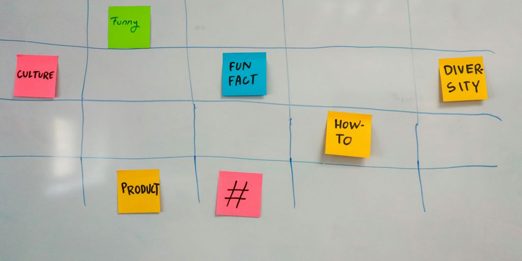 a white board with post it notes on it