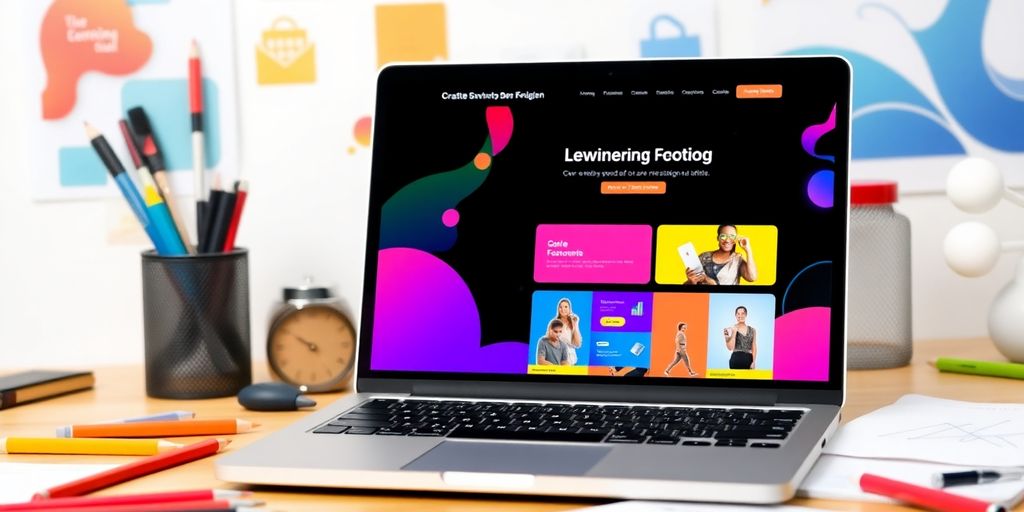 Laptop displaying an engaging website interface with design tools.