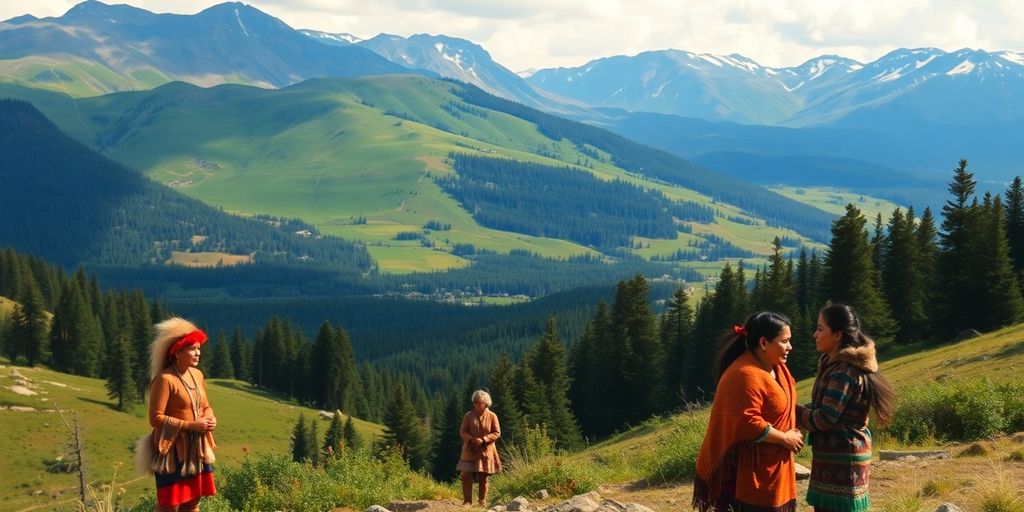 Indigenous individuals interact with nature in Canada.