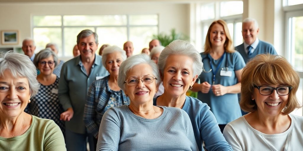 Elderly Australians interacting with aged care professionals.