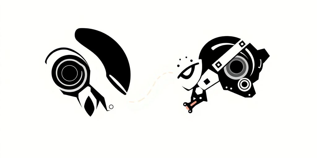 Two distinct AI robot heads facing each other.