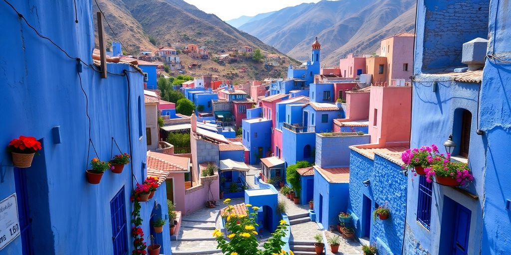 Vibrant blue streets and buildings of Chefchaouen, Morocco.