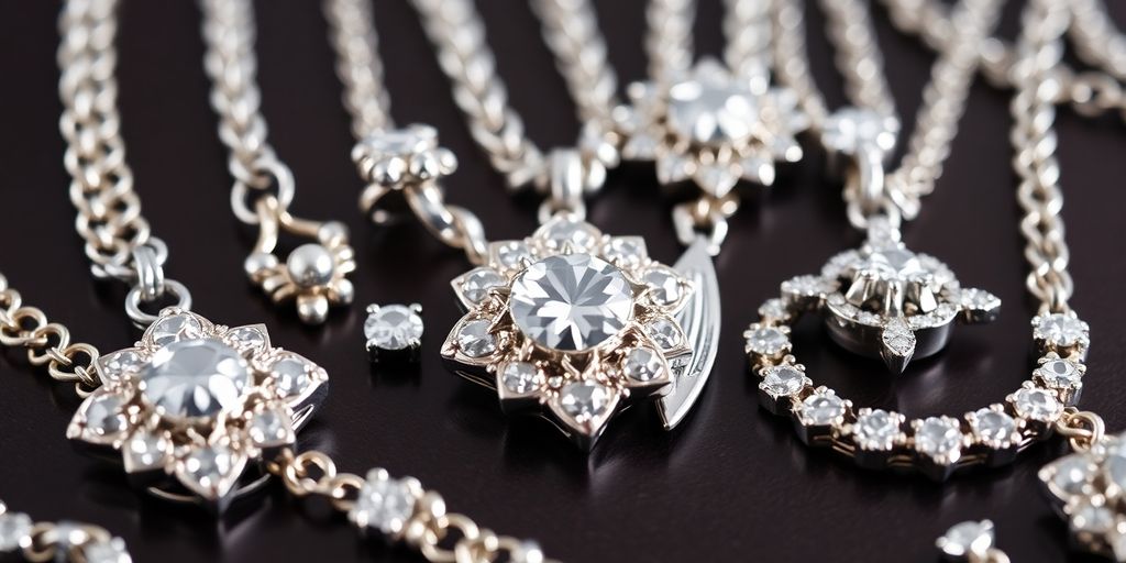 Bijoux en argent et platine sur fond neutre.