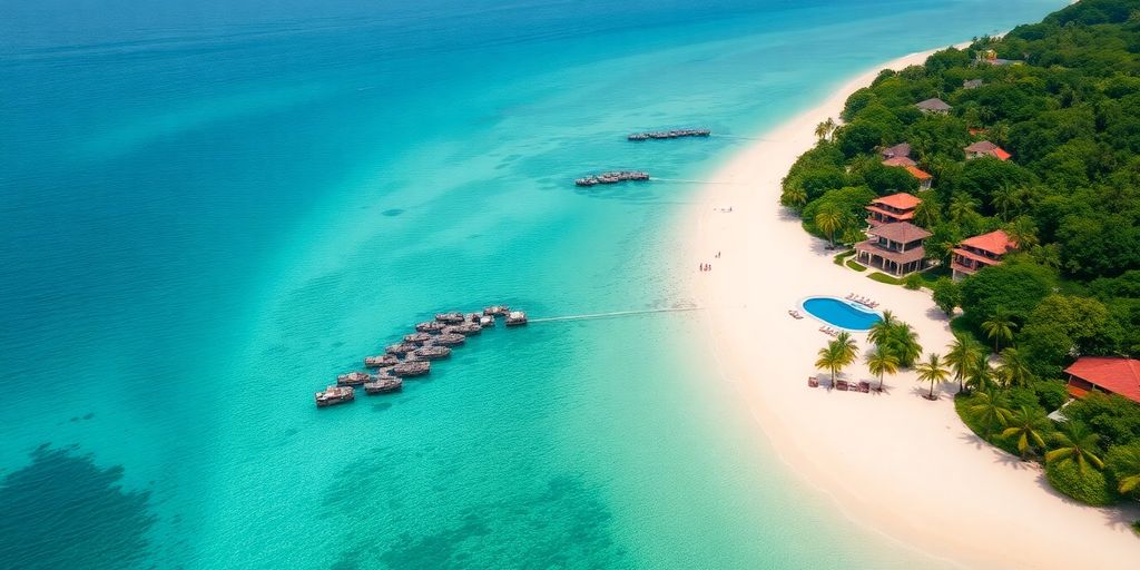 Aerial view of Lamai beach and luxury villas.