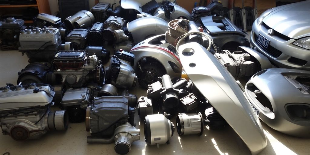 Suzuki car parts laid out.