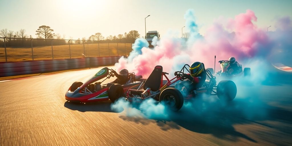 Elektrische driftkarts op een racecircuit.