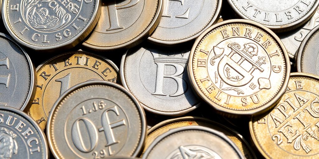 Pièces d'argent frappées sur un fond flou.