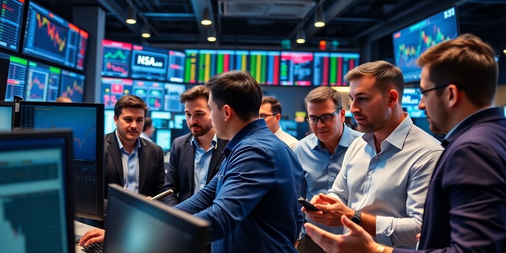 Traders collaborating in a modern workspace for maximum profit.