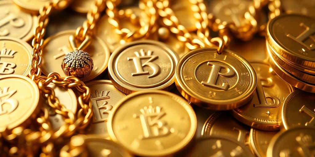 Bijoux et pièces d'or évoquant l'héritage.