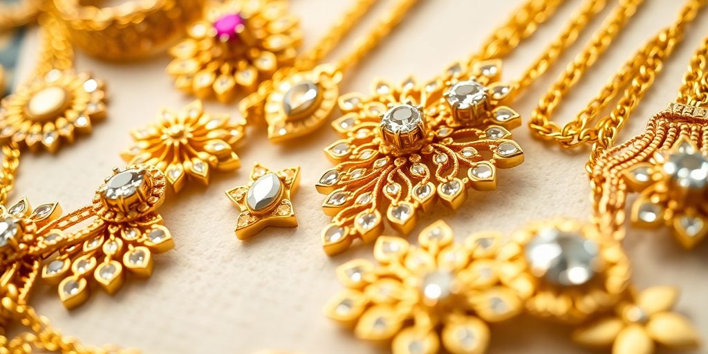 Bijoux en or élégants prêts pour la vente aux enchères.