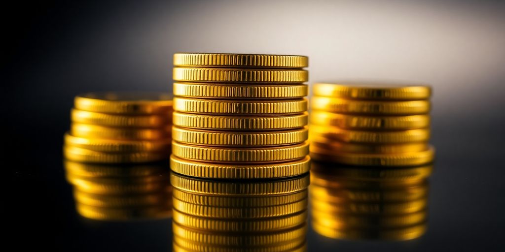 Pièces d'or empilées avec reflets brillants