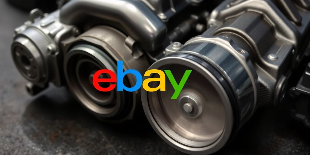 eBay logo with a car engine component.