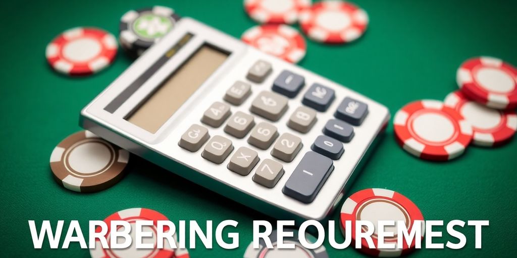 Calculator and casino chips for wagering requirements.