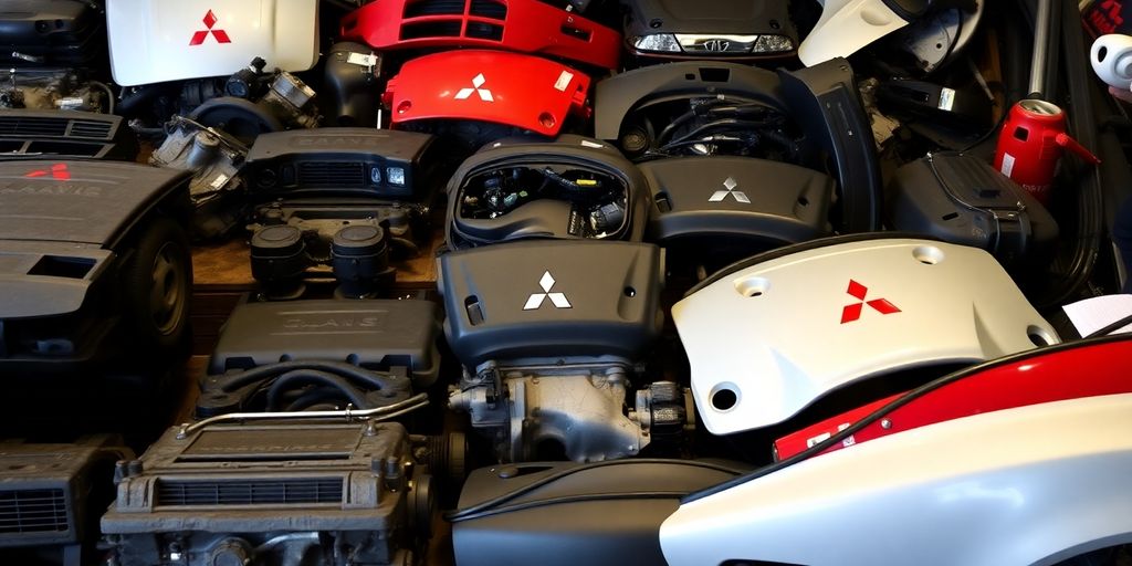 Mitsubishi car parts being loaded.