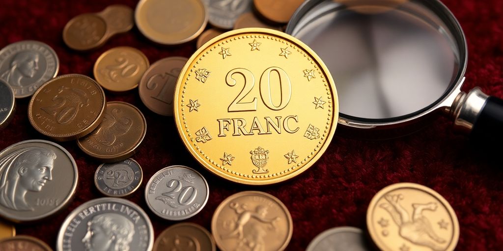 Pièce de 20 francs or sur fond de velours.