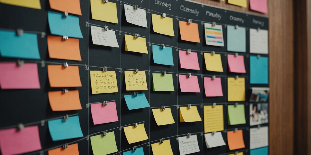 Family calendar with activities and sticky notes