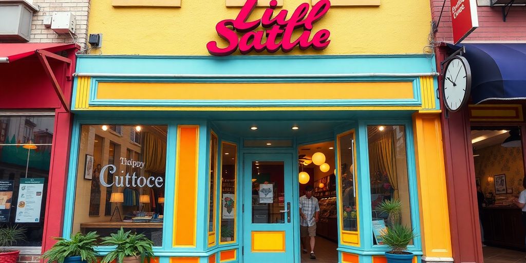 Colorful storefront reflecting local business character and charm.