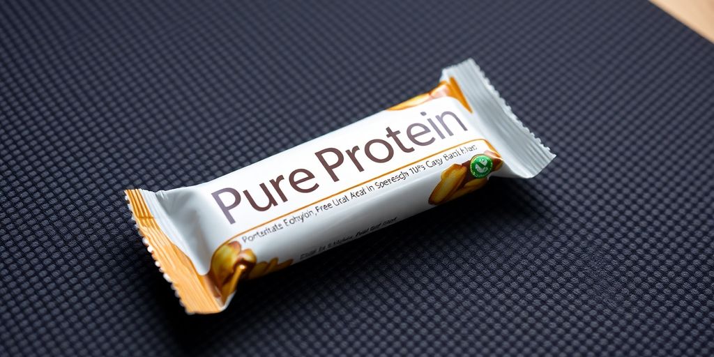 Pure Protein bar on a fitness mat.