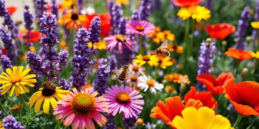 Bienen und Schmetterlinge auf blühenden Blumen