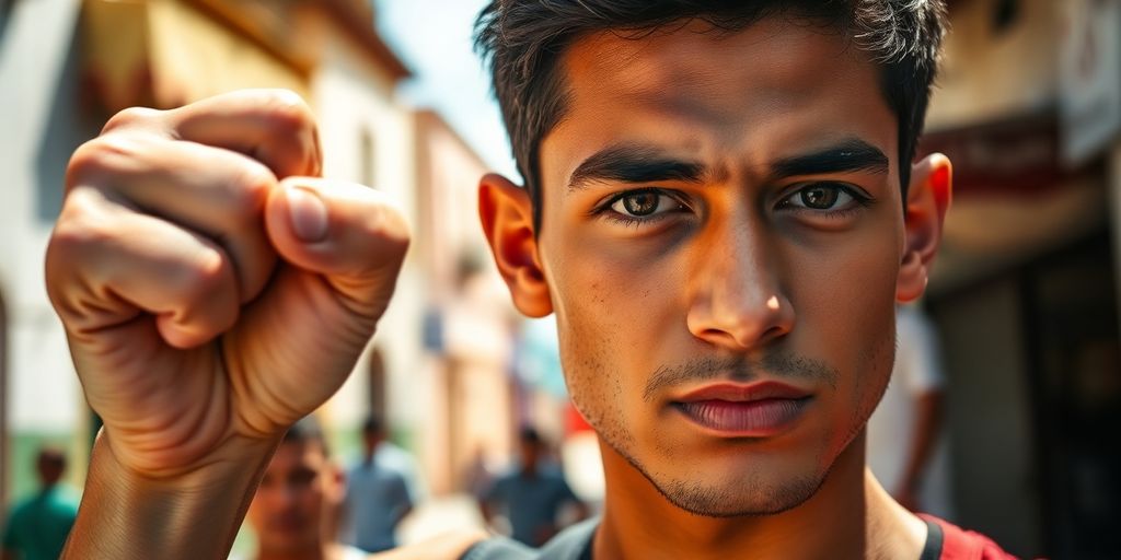 Jeune tunisien levant les poings