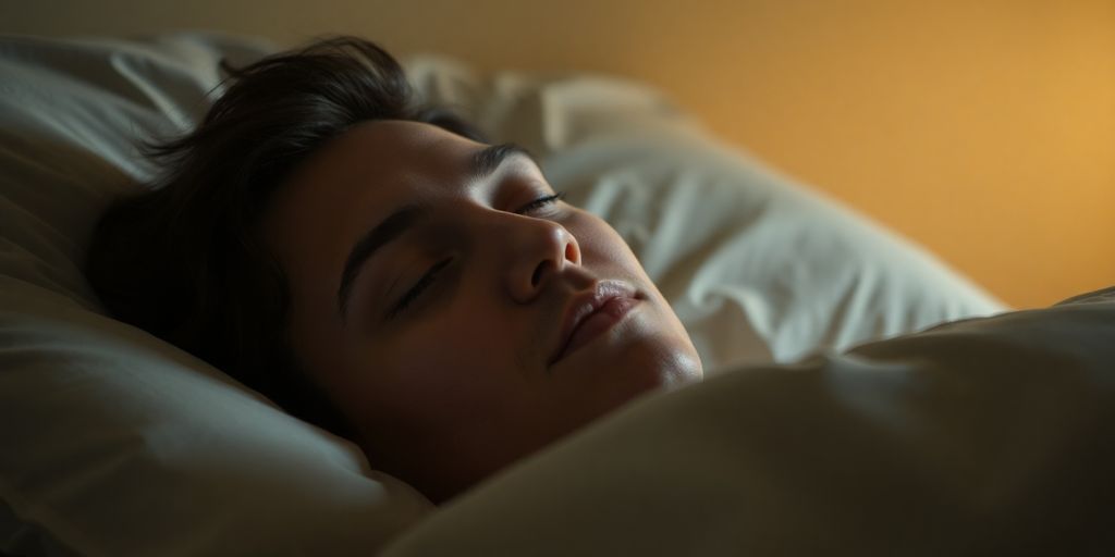 Person peacefully sleeping with serene expression.