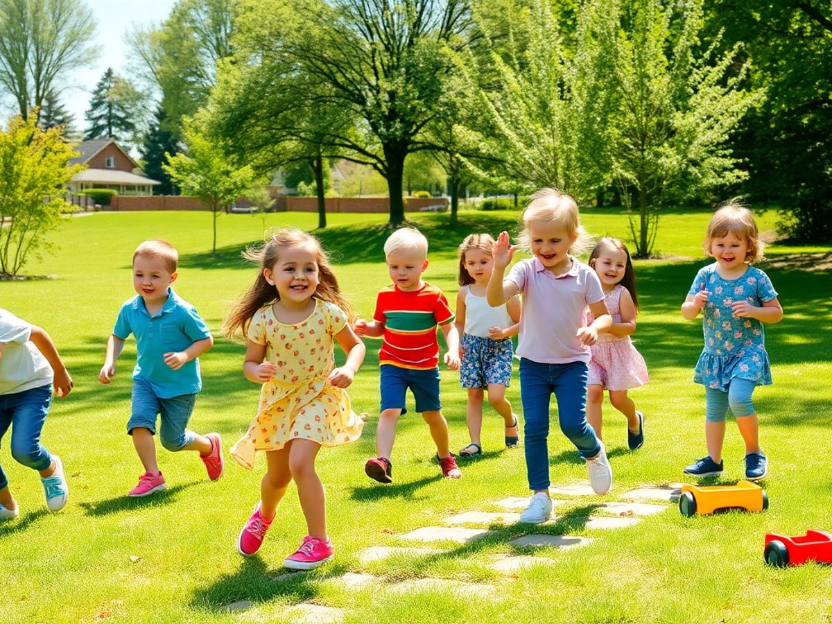 Copii jucându-se în parc, plini de bucurie.