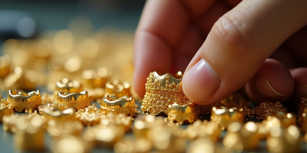 Gros plan sur des pièces d'or dentaire.