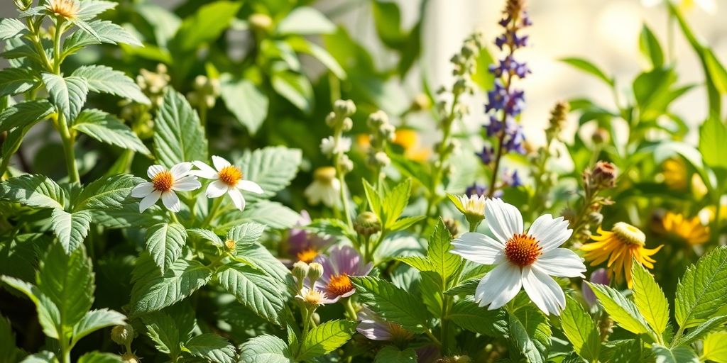 Herbal plants arranged in a calming, natural setting.