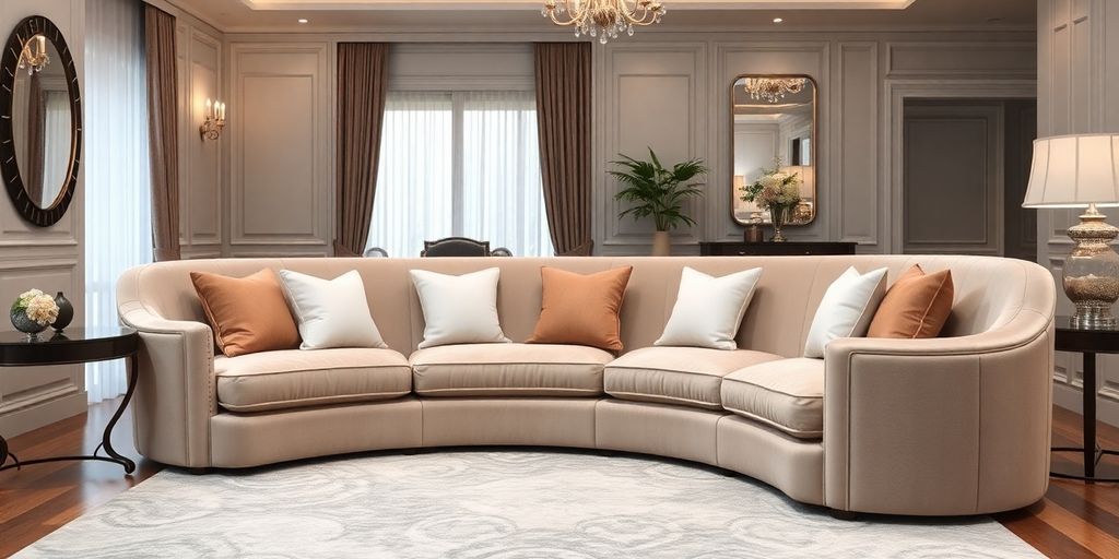 A plush, rounded couch in a modern living room.