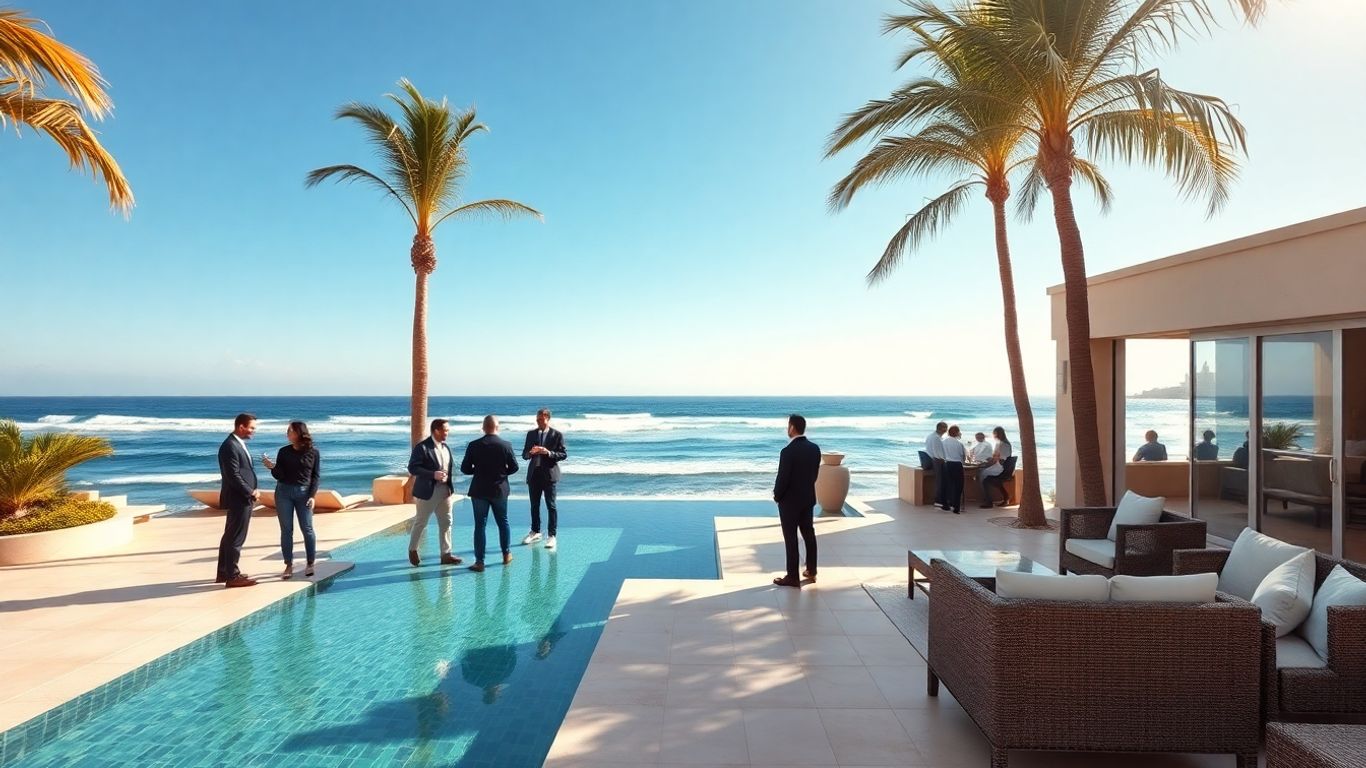 Beachfront villa with pool and business group in Cabo