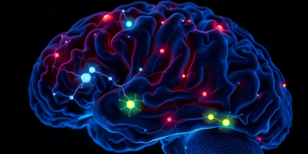 Colorful brain cells with glowing connections.
