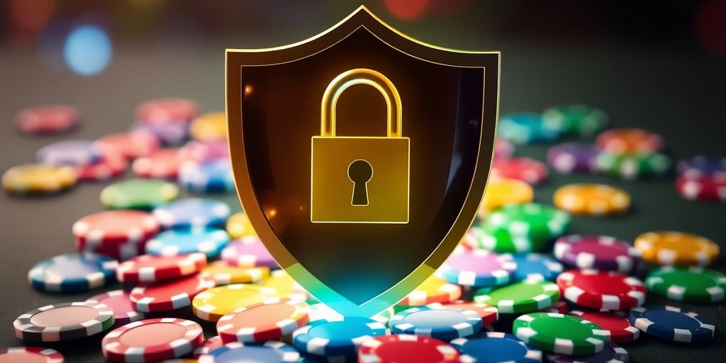 Shield with lock protecting casino chips.