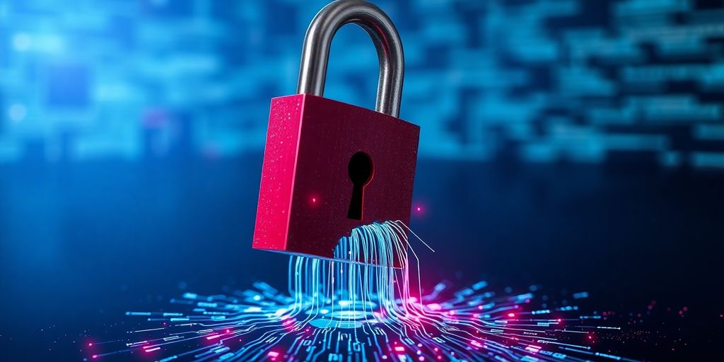 Cadenas numérique brisé avec des données numériques tombant.