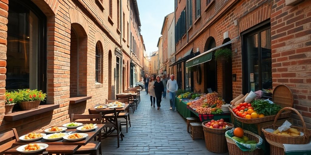 Cozy cafe street with delicious food.