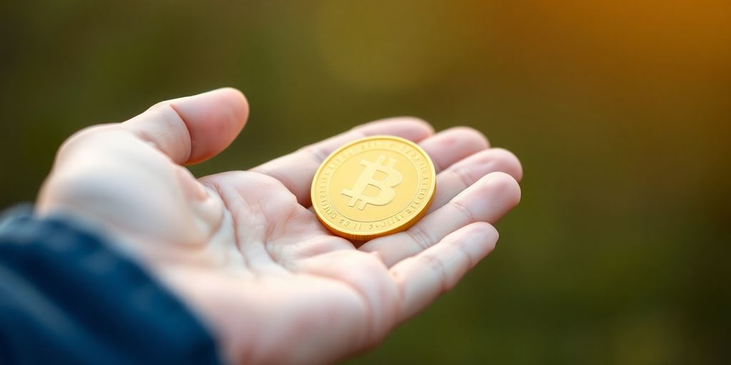 Petite pièce d'or dans une main, symbolisant l'investissement.