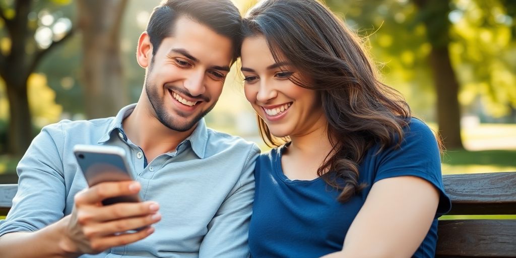 Happy Aussie couple on dating app.
