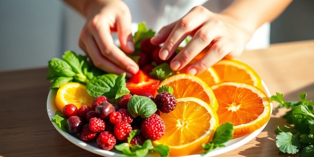 Colorful plate of fresh, healthy food.