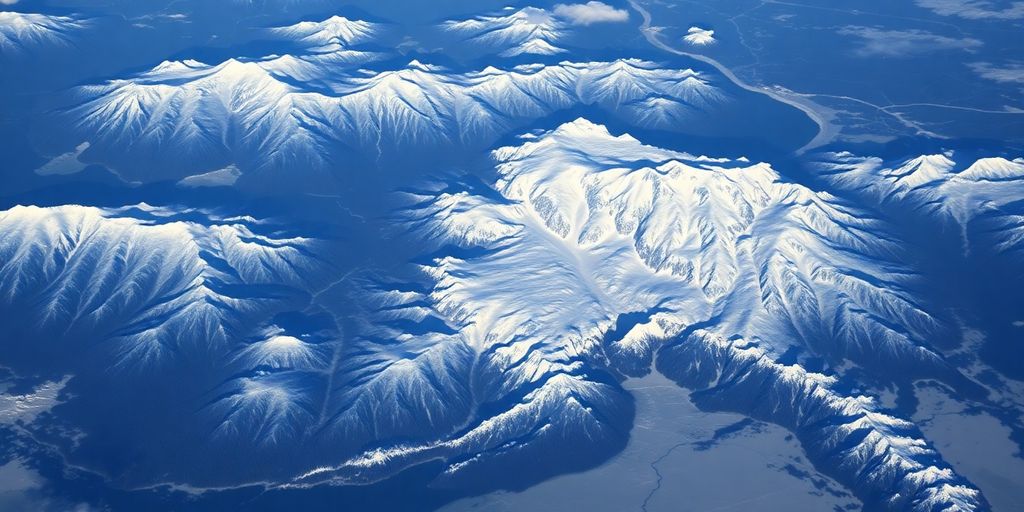 Aerial view of Alaska's rugged, remote landscape.