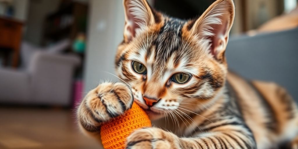 Playful cat with bright eyes and shiny fur.