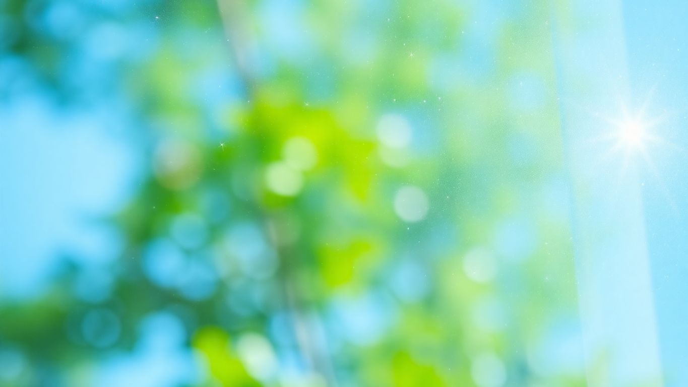 Sparkling clean window with sunlight reflecting