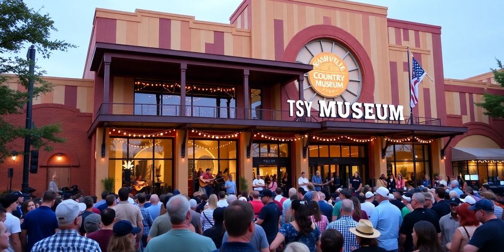 Exterior view of Nashville Country Music Museum with visitors.