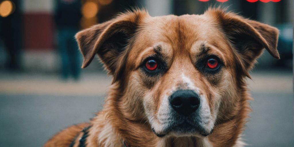 Dog with red eyes being examined by a veterinarian.